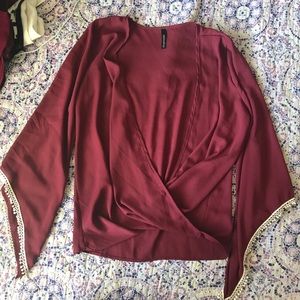 Tobi front cross chiffon top with bell sleeves